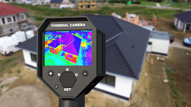 Infrarotkamera auf ein Haus gerichtet